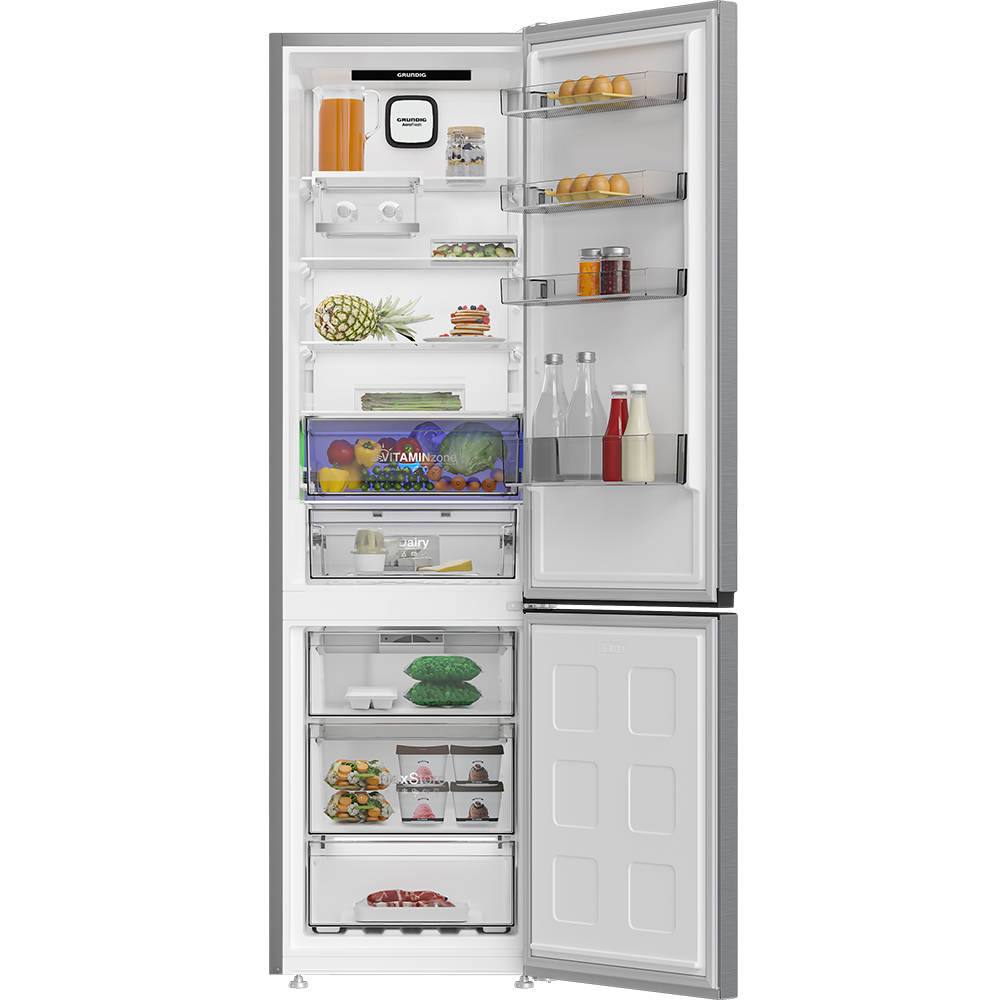 Combina frigorifica GRUNDIG GKPN 46931 XP, No Frost, 355 l, H 203.5 cm, Clasa D, inox