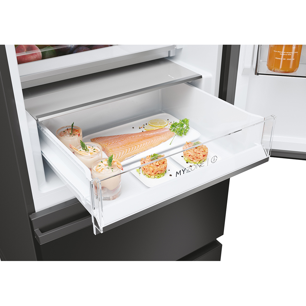 Combina frigorifica HAIER HTW5618DNPT, Total No Frost, 360 l, H 185 cm, Clasa D, Wi-Fi, negru