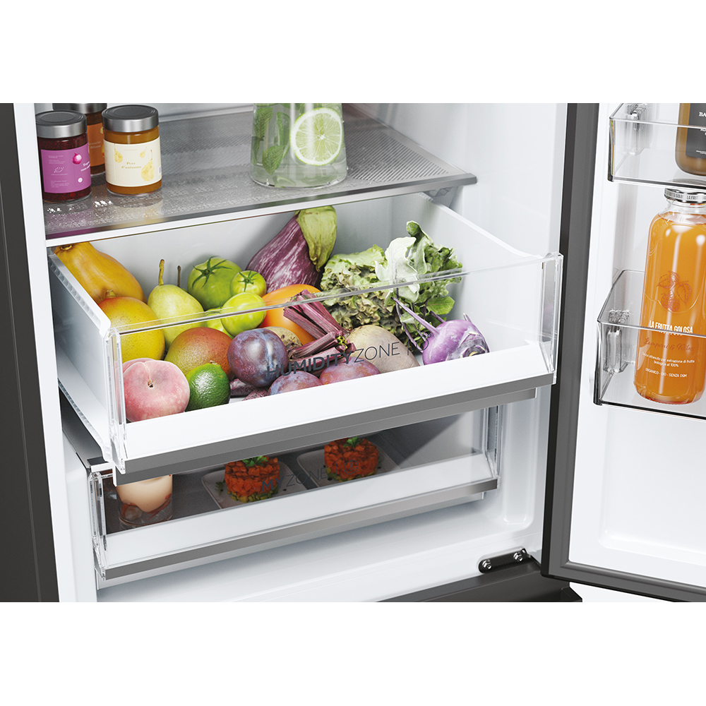 Combina frigorifica HAIER HTW5618DNPT, Total No Frost, 360 l, H 185 cm, Clasa D, Wi-Fi, negru