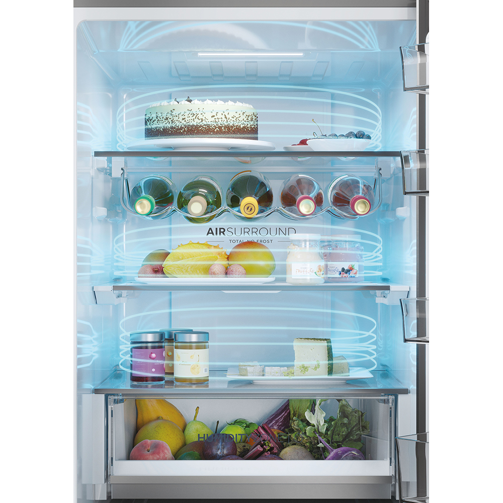 Combina frigorifica HAIER HTW5618DNPT, Total No Frost, 360 l, H 185 cm, Clasa D, Wi-Fi, negru