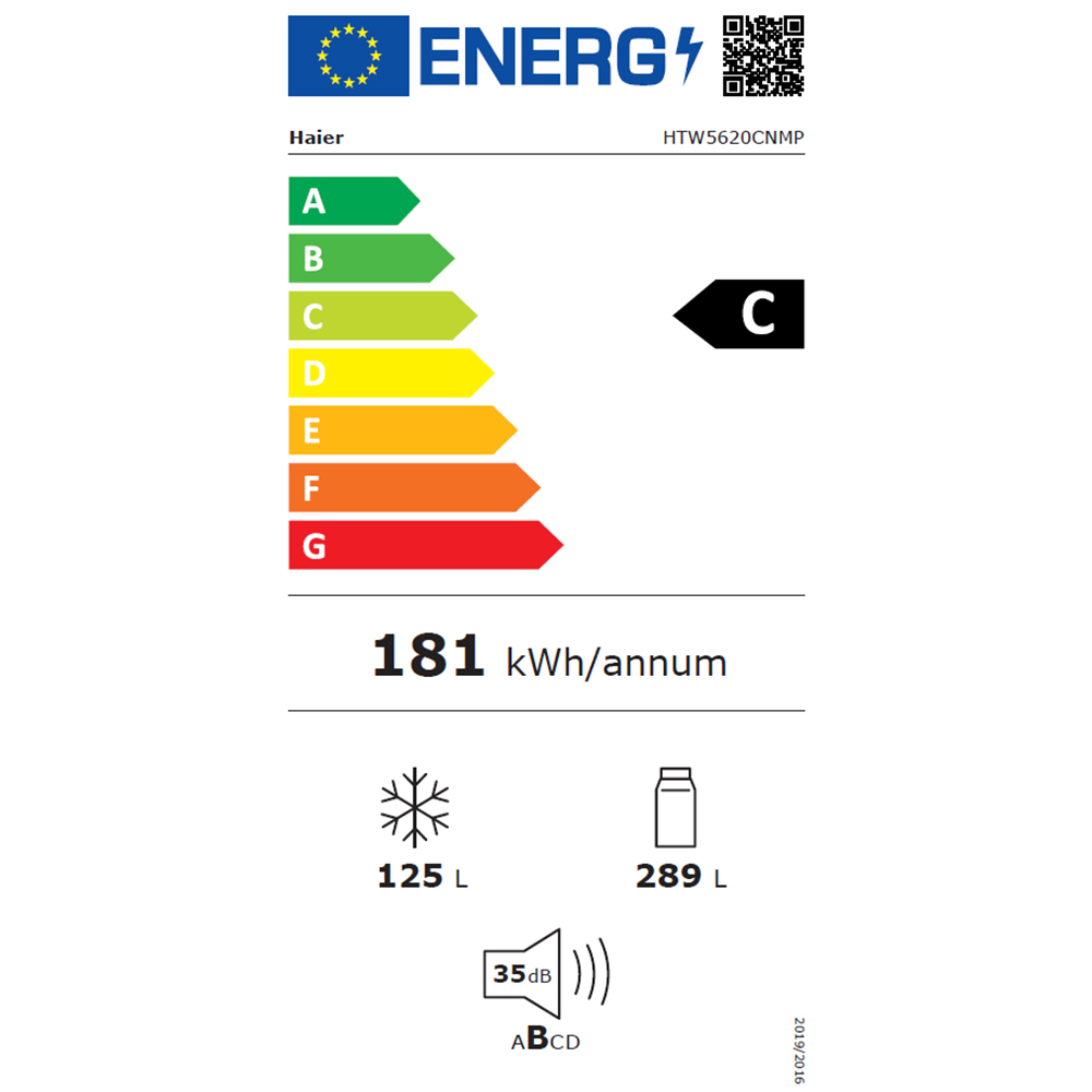 Combina frigorifica HAIER HTW5620CNMP, Total No Frost, 414 l, H 205 cm, Clasa C, Wi-Fi, negru