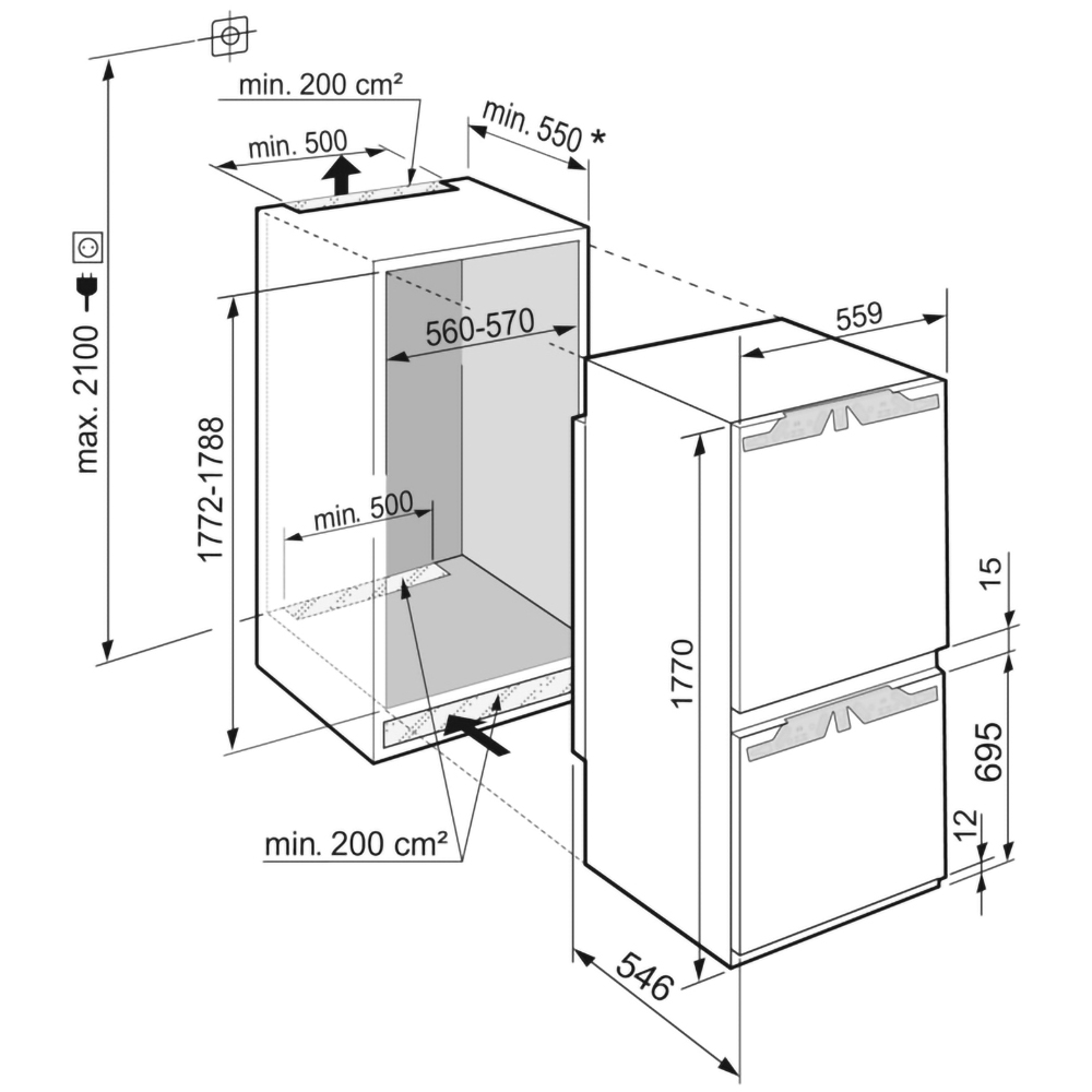 Combina frigorifica incorporabila LIEBHERR ICNd 5123, Duo Cooling, 253 l, H 177 cm, Clasa D
