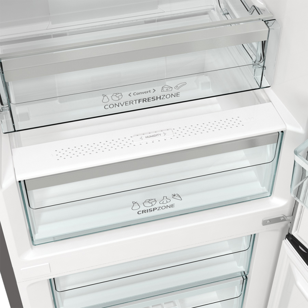 Combina frigorifica GORENJE NRK6192AXL4, NoFrost Plus, 300 l, H 185 cm, Clasa E, inox