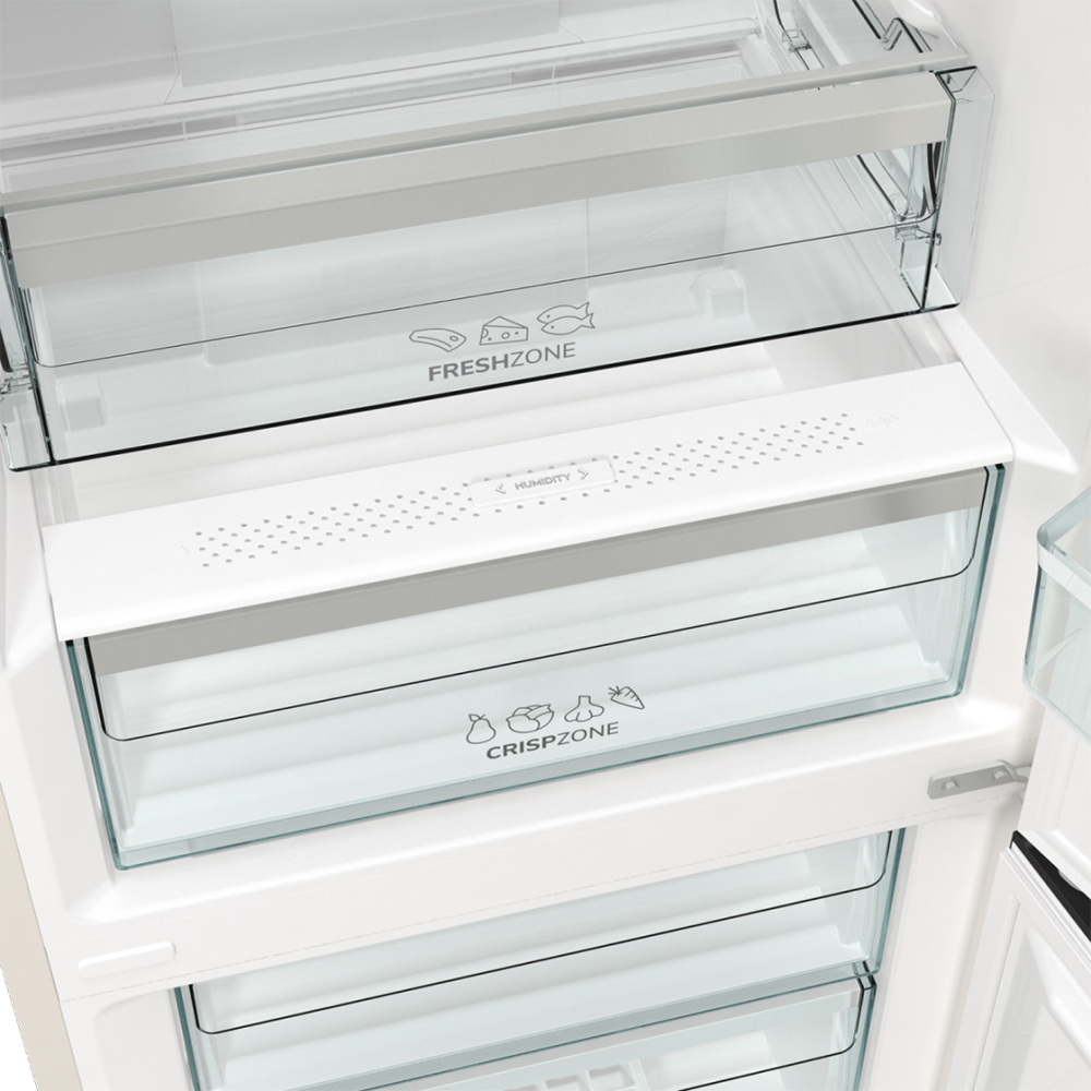 Combina frigorifica GORENJE NRK6202AC4, No Frost Plus, 331 l, H 200 cm, Clasa E, crem