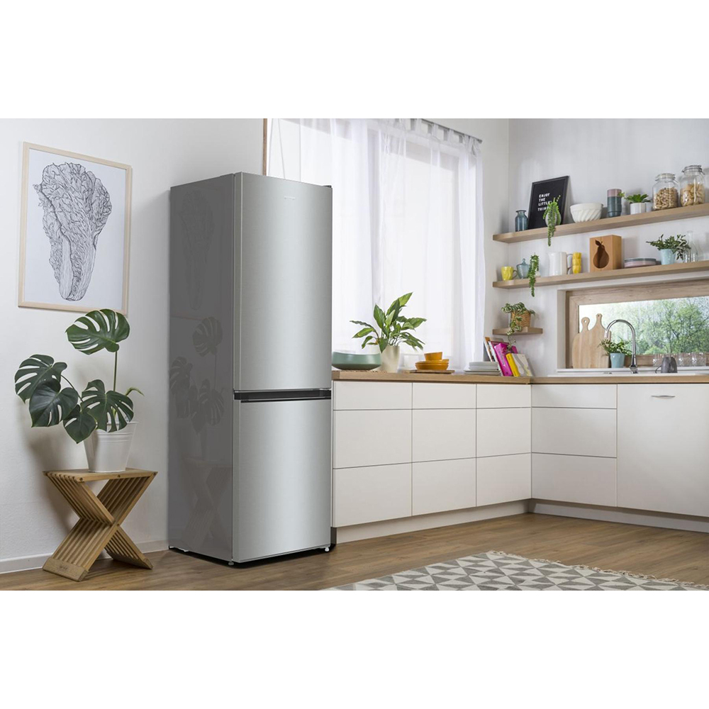 Combina frigorifica GORENJE NRKE62XL, NoFrost Plus, 300 l, H 185 cm, Clasa E, argintiu