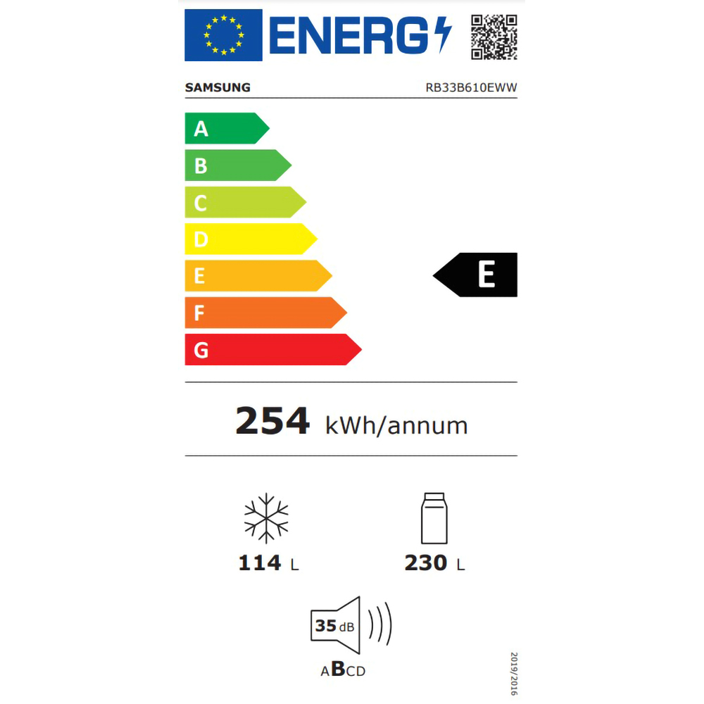 Combina frigorifica SAMSUNG RB33B610EWW/EF, No Frost, 344 l, H 185 cm, Clasa E, All-Around Cooling, alb