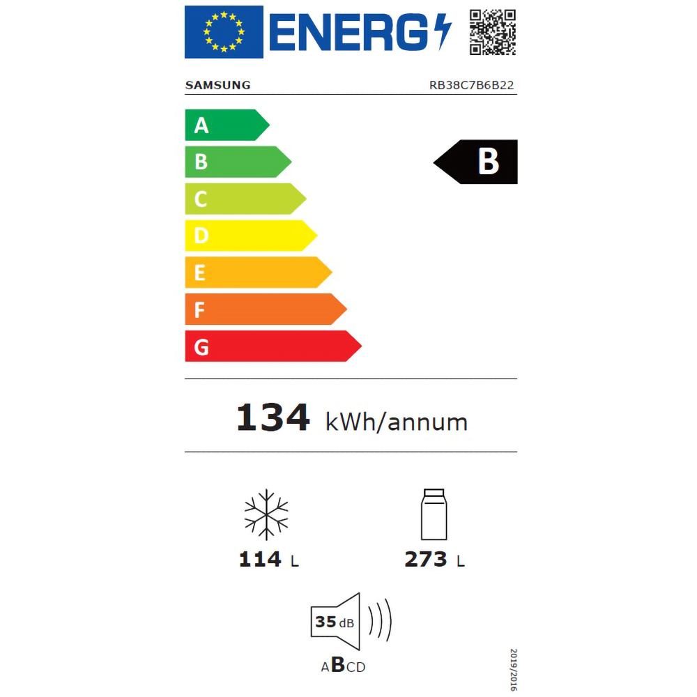 Combina frigorifica SAMSUNG RB38C7B6B22/EF, Bespoke, No Frost, 390 l, H 203 cm, Clasa B, Twin Cooling, Sticla neagra l
