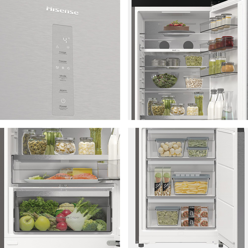 Combina frigorifica HISENSE RB5P410SACC, Total No Frost, 413 l, H 203 cm, Clasa C, Wi-Fi, argintiu