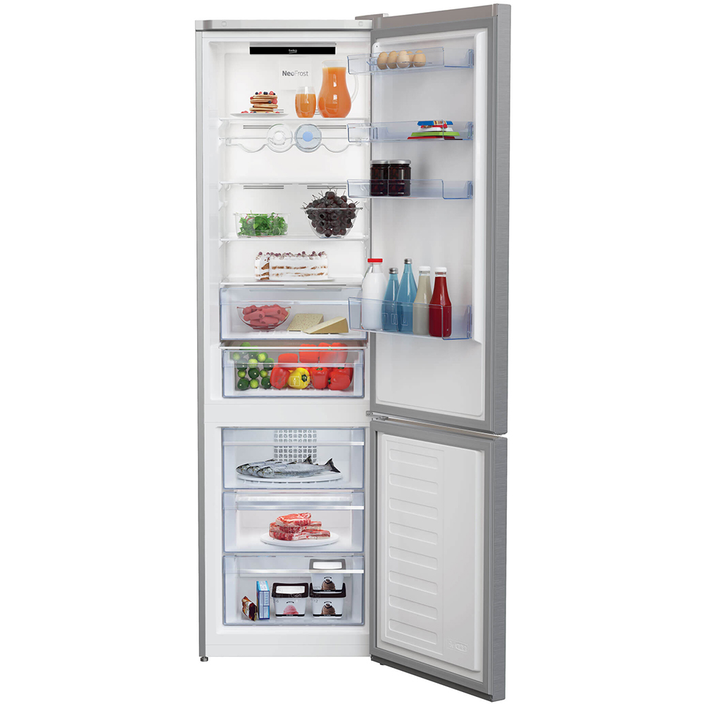 Combina frigorifica BEKO RCNA406E60XBN, NeoFrost, 362 l, H 203 cm, Clasa C, argintiu