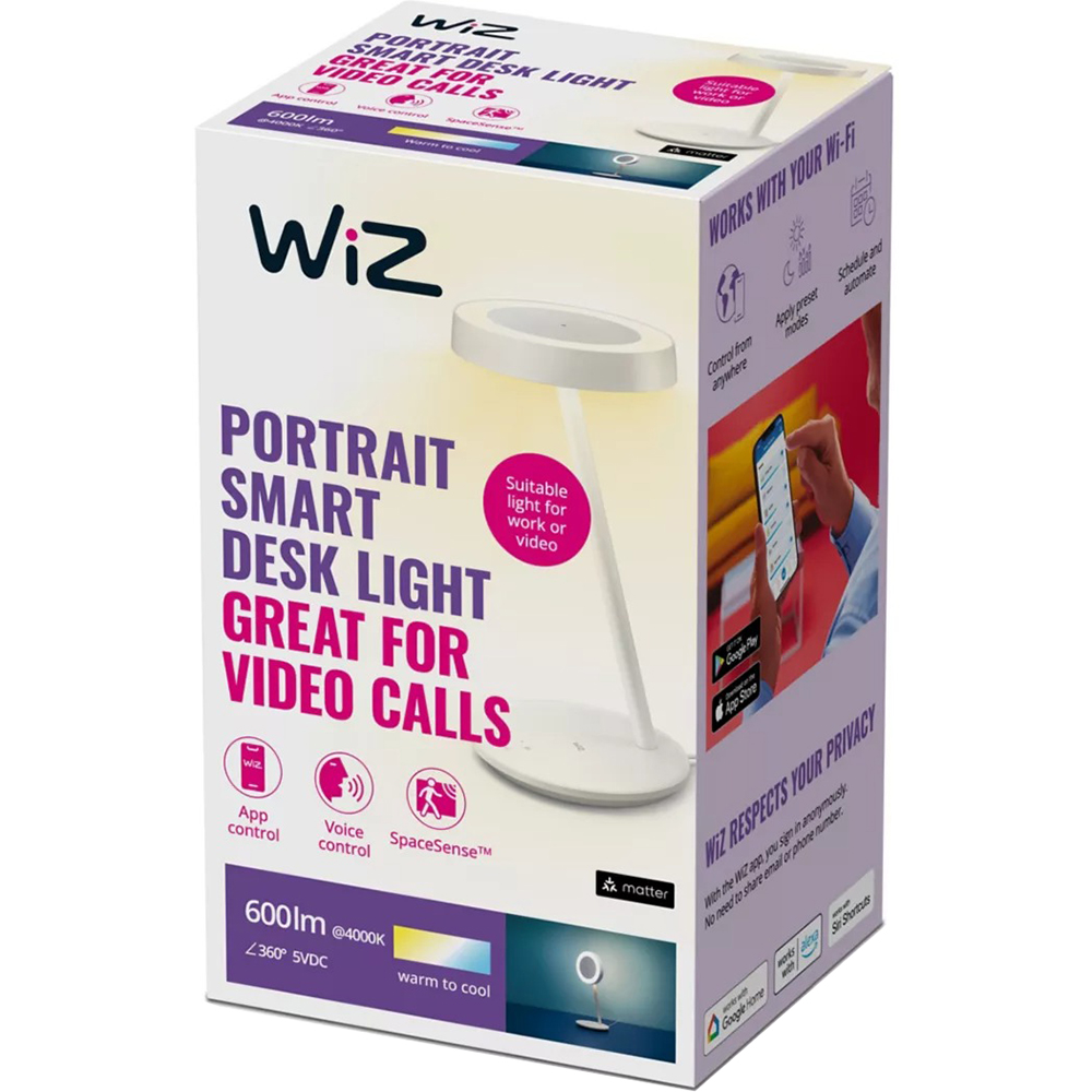 Lampa de birou LED WIZ 8720169072695, 10W, 600lm, Wi-Fi, lumina RGB, alb