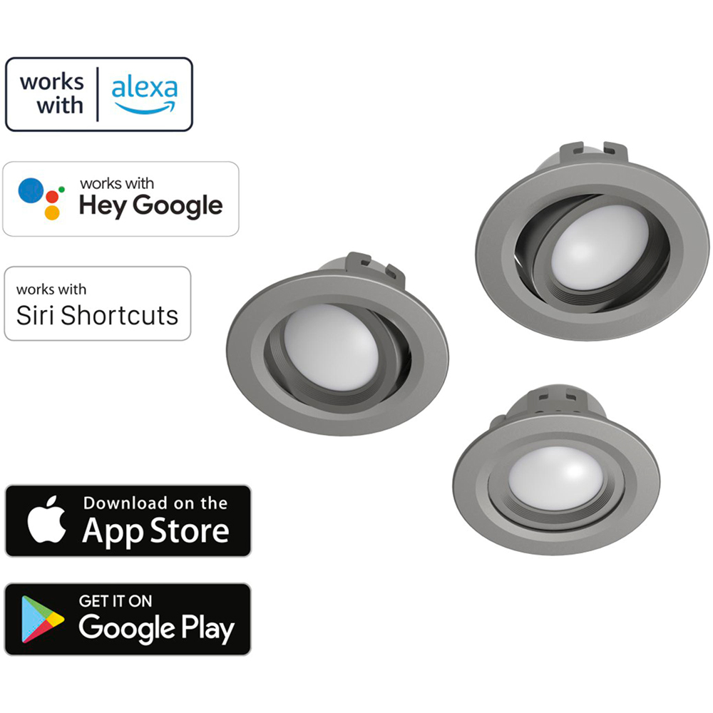 Set 3 spoturi smart incorporate HAMA 00176609, 5W, 350lm, IP20, gri