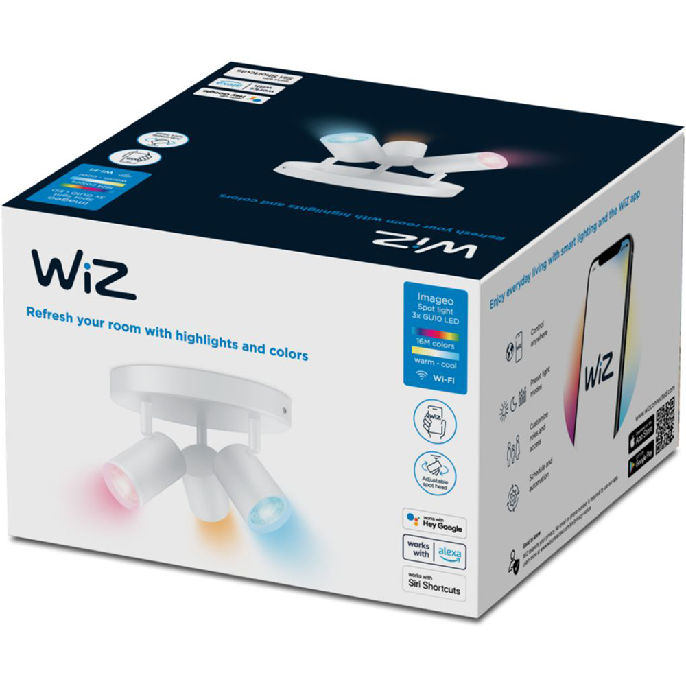 Plafoniera LED WIZ Imageo, 3x5W, 1035m, Wi-Fi, RGB, alb