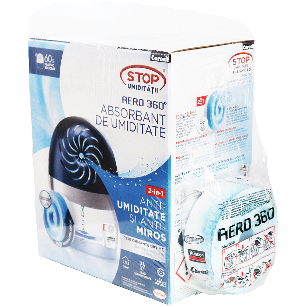 Pachet absorbant umiditate CERESIT Aero 360, 450 g + Rezerva, 450 g