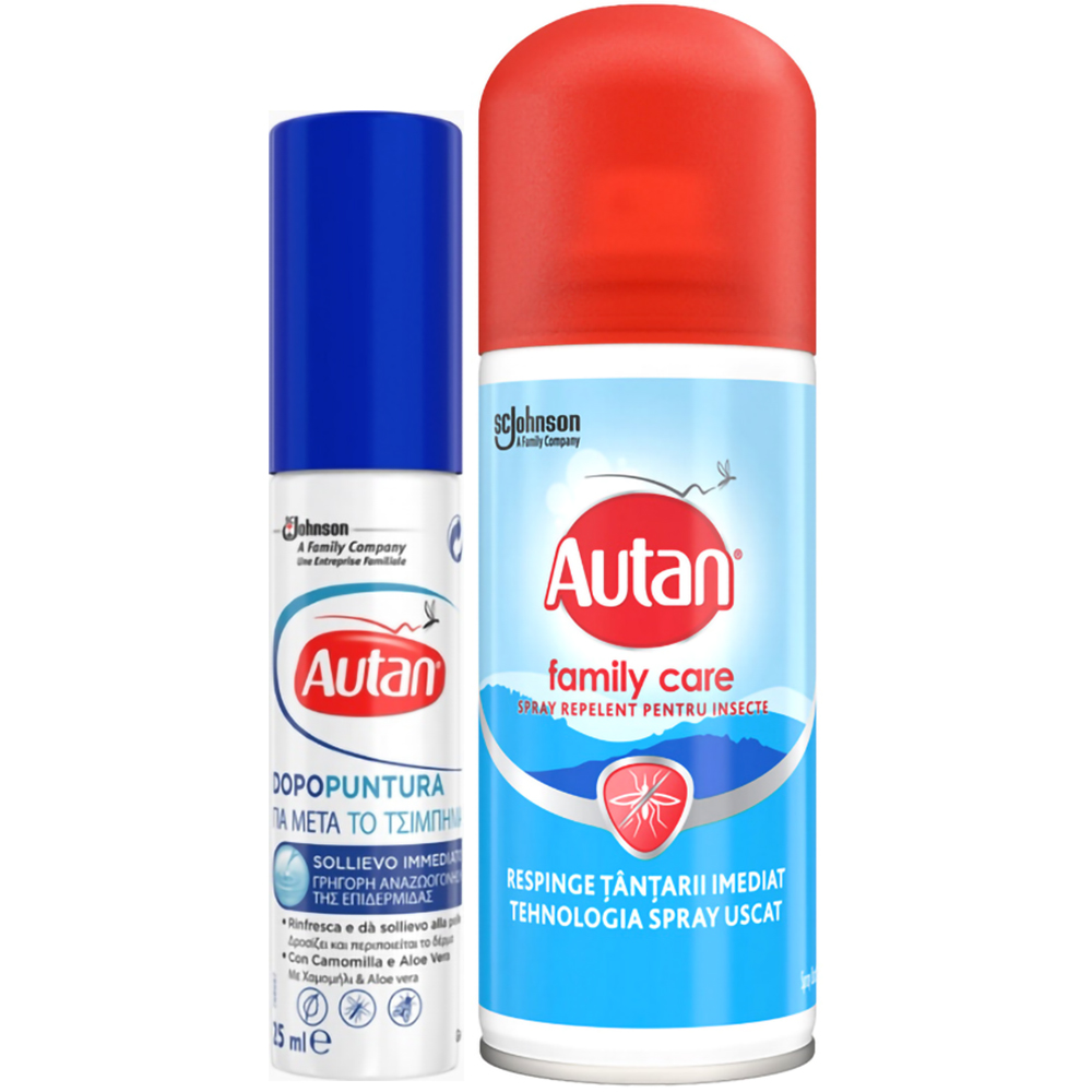 Set Spray repelent anti-tantari AUTAN Family Care, 100 ml + Lotiune pentru tratarea intepaturilor AUTAN Mentol, 25 ml ml