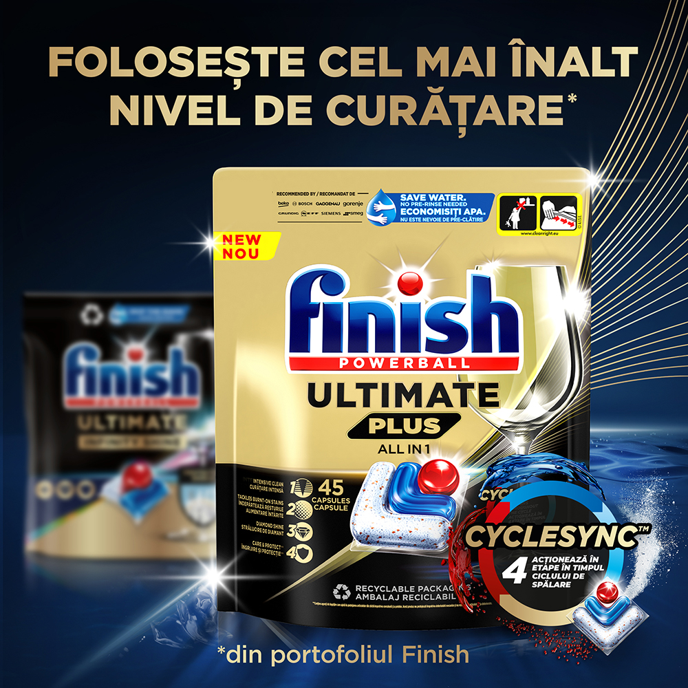 Detergent pentru masina de spalat vase FINISH Ultimate Plus, 45 capsule
