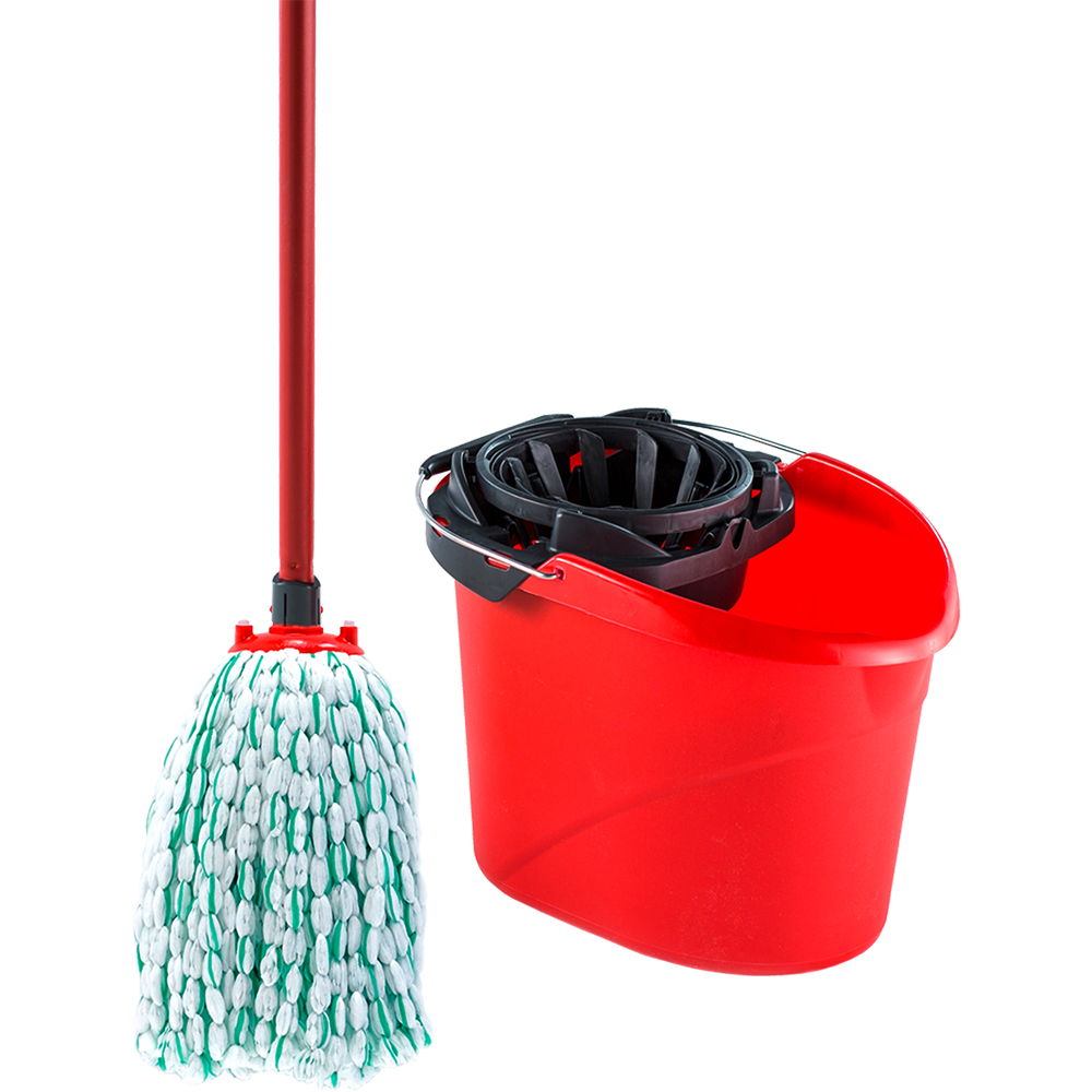 Set galeata cu storcator + mop + maner Euroclick VILEDA Style, negru-rosu