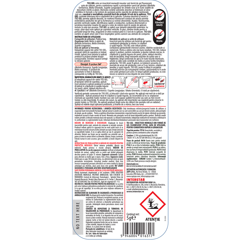 Gel impotriva gandacilor AROXOL TX3, Seringa, 5 g