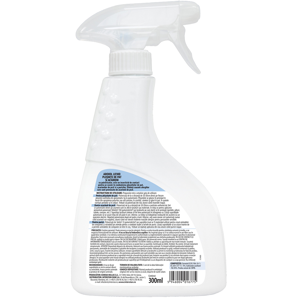 Lichid impotriva plosnitelor de pat si acarienilor AROXOL, 300 ml