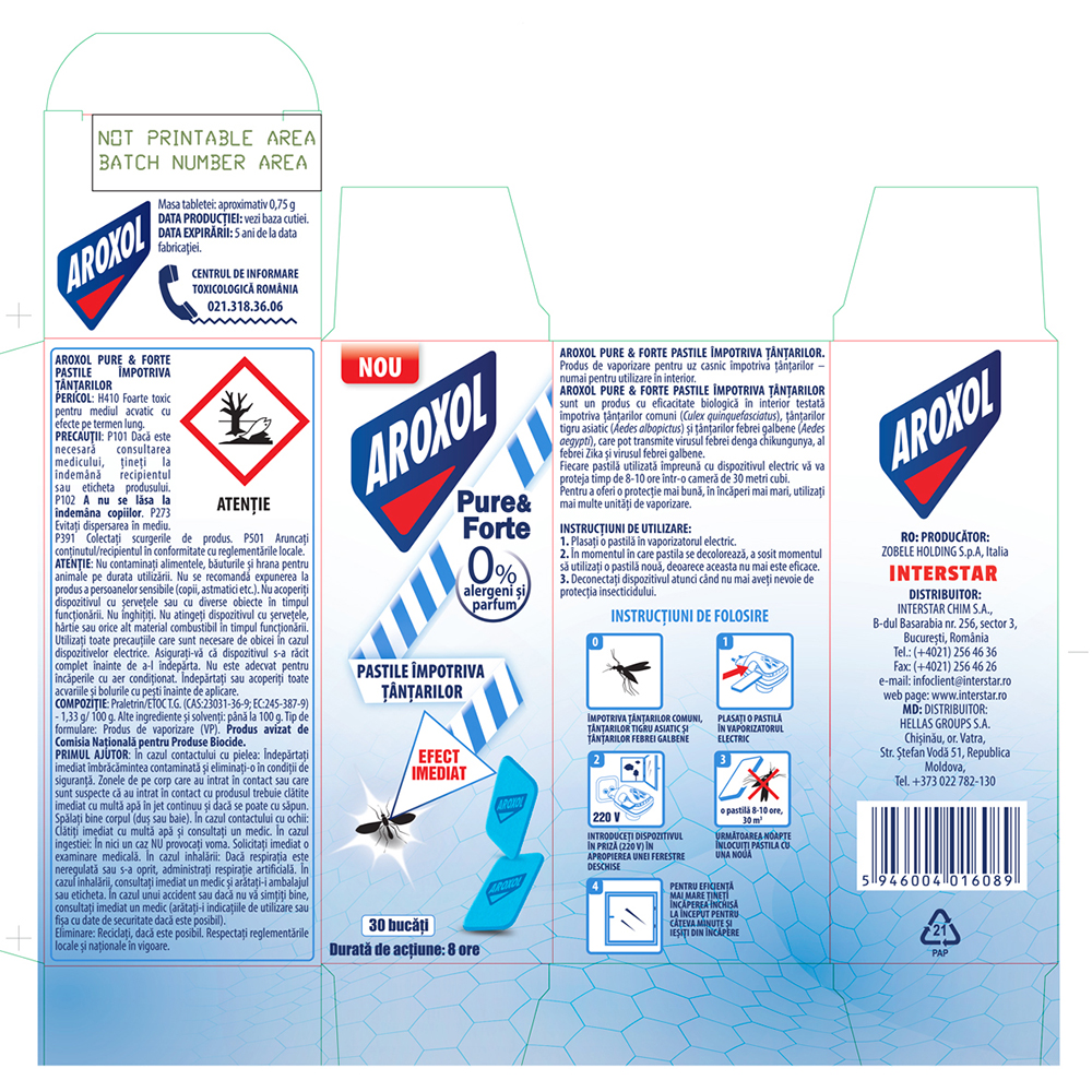 Rezerva pastile impotriva tantarilor AROXOL Pure & Forte, 30 buc