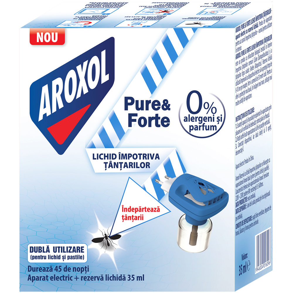 Aparat electric cu rezerva lichida impotriva tantarilor AROXOL Pure & Forte, 45 nopti