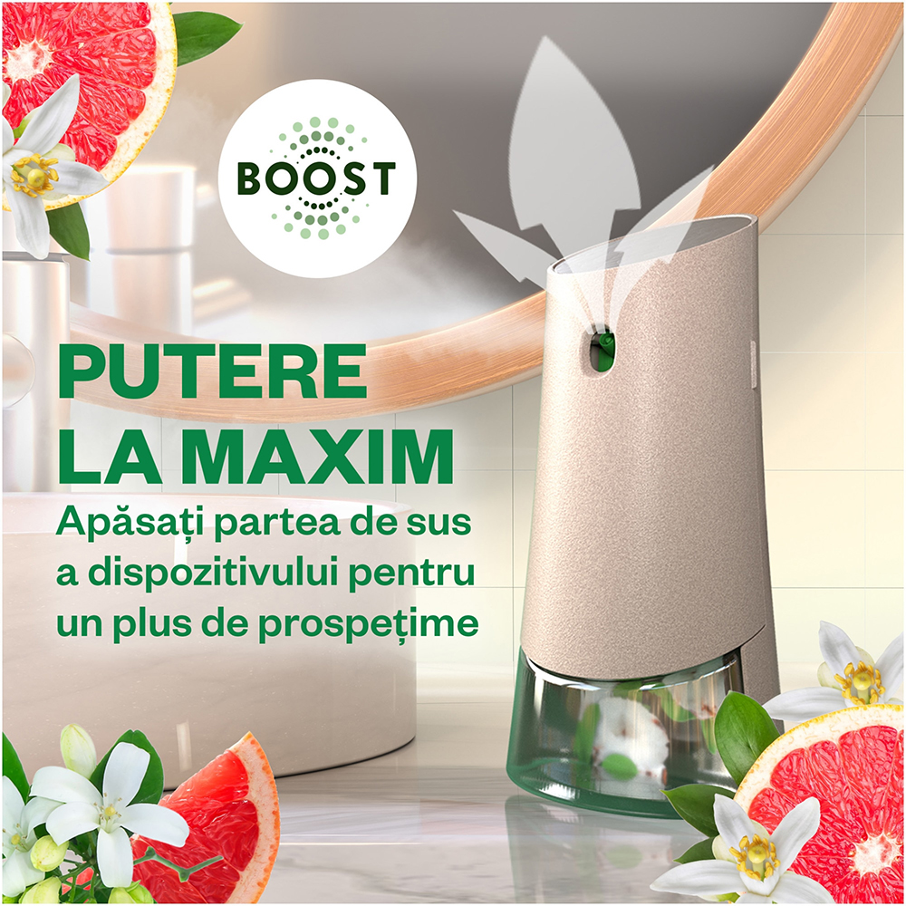 Rezerva odorizant de camera spray automat fara aerosoli AIR WICK Naturmatic, Grepfrut si Flori de portocal, 228 ml