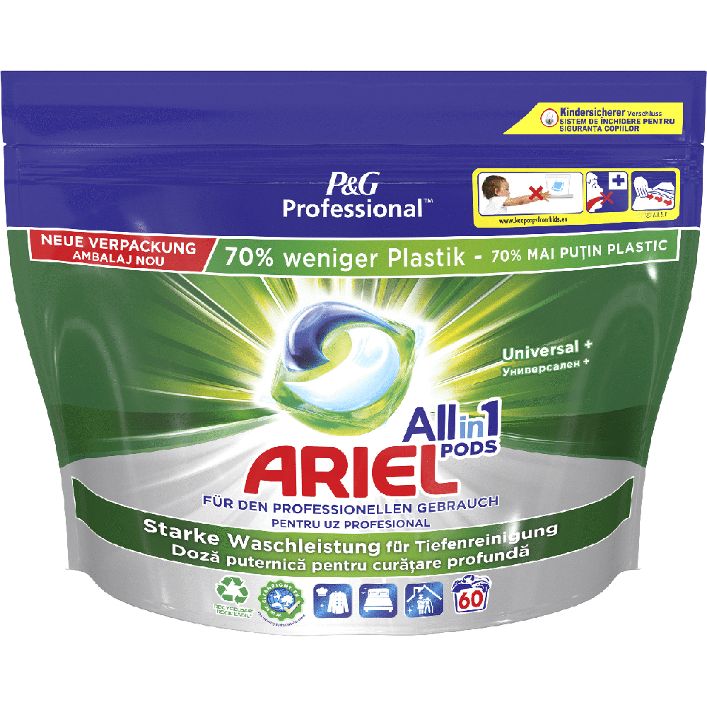 Detergent capsule ARIEL Professional PODS Universal+, 60 spalari