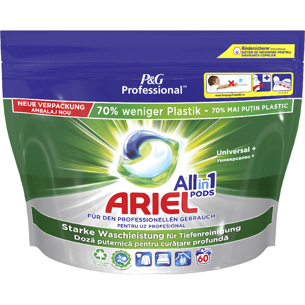 Detergent capsule ARIEL Professional PODS Universal+, 60 spalari