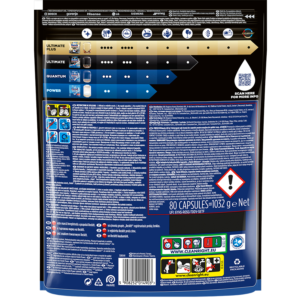 Detergent capsule FINISH Ultimate pentru masina de spalat vase, 80 spalari