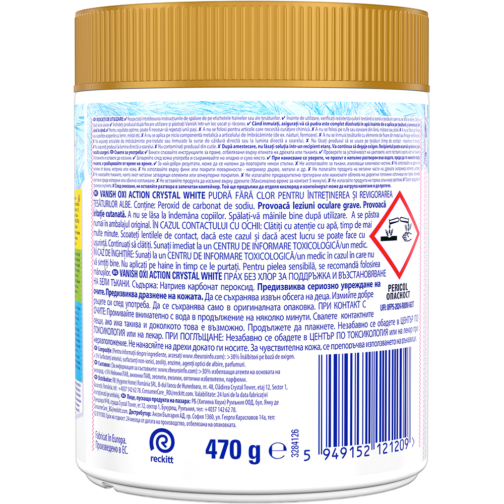 Pudra pentru indepartarea petelor VANISH Oxi Action, haine albe, 470g