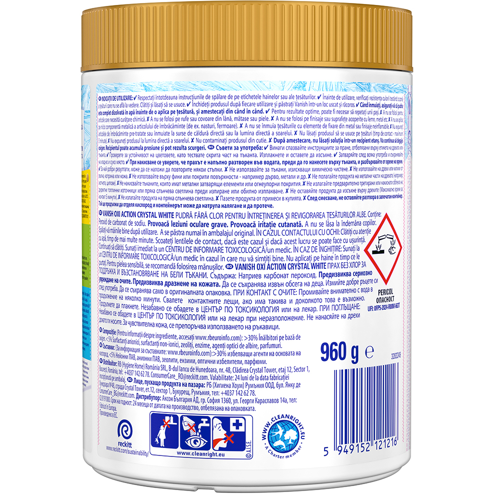 Pudra pentru indepartarea petelor VANISH Oxi Action, haine albe, 960g