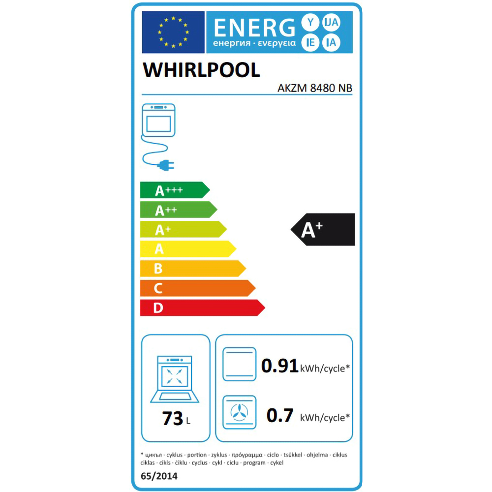 Cuptor incorporabil WHIRLPOOL AKZM 8480 NB, Electric, Autocuratare pirolitica, 73 l, Clasa A+, 6th Sense, negru l