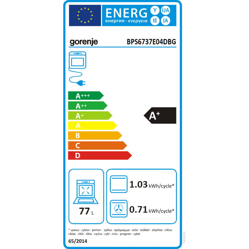 Cuptor incorporabil GORENJE BPS6737E04DBG, Electric, Autocuratare pirolitica, 77 l, Clasa A+, negru