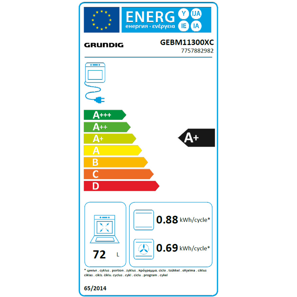 Cuptor incorporabil GRUNDIG GEBM11300XC, Electric, Autocuratare catalitica, 72 l, Clasa A+, inox