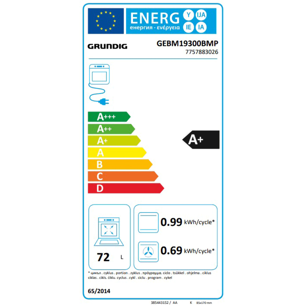 Cuptor incorporabil GRUNDIG GEBM19300BMP, Electric, Autocuratare pirolitica, 72 l, Clasa A+, inox antiamprenta l