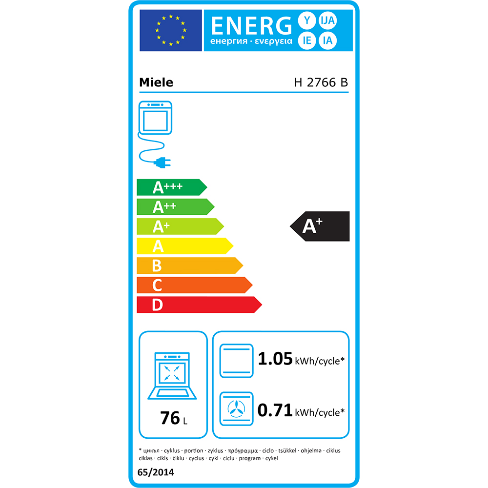 Cuptor incorporabil MIELE H 2766 B, Electric, 76 l, Clasa A+, negru