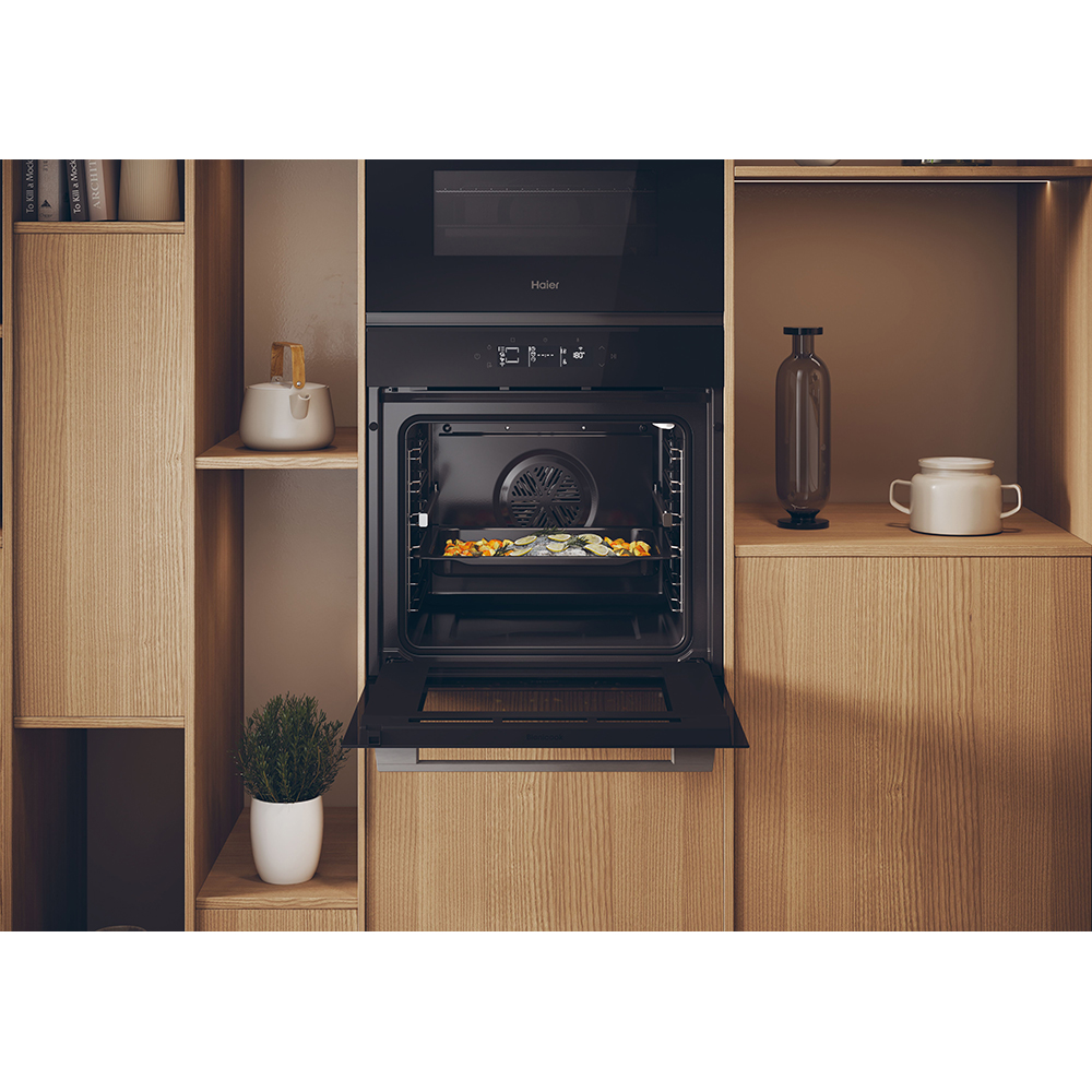 Cuptor incorporabil HAIER H6 ID25G3YTX, Electric, Autocuratare pirolitica + hidrolitica, 78 l, Clasa A++, Wi-Fi, negru