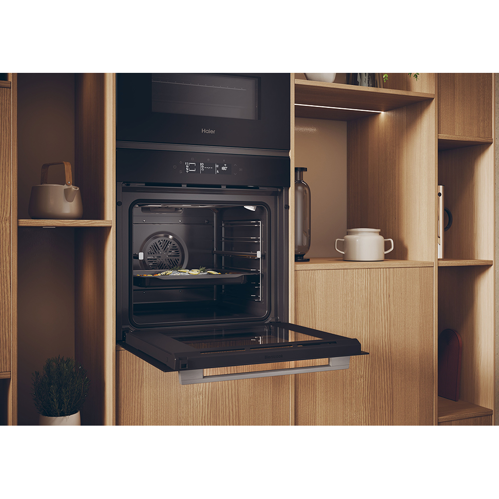 Cuptor incorporabil HAIER H6 ID25G3YTX, Electric, Autocuratare pirolitica + hidrolitica, 78 l, Clasa A++, Wi-Fi, negru
