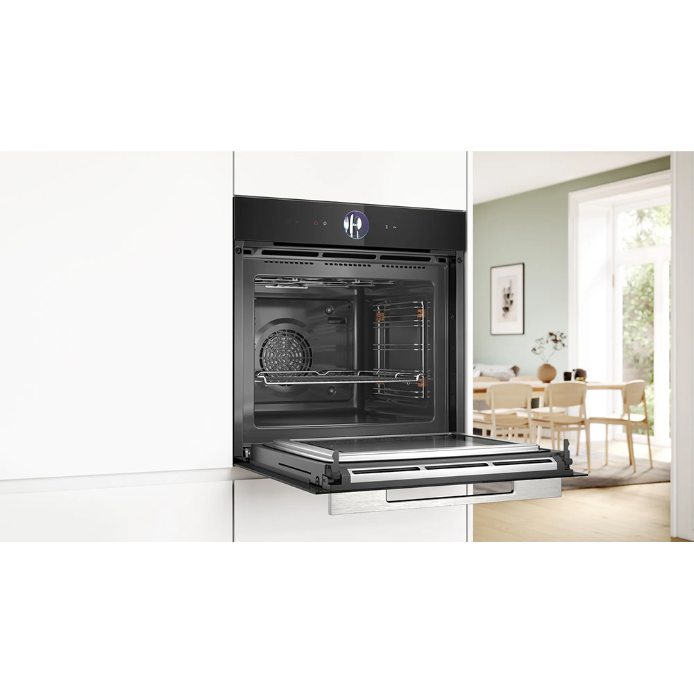 Cuptor incorporabil combi cu microunde BOSCH HMG7764B1, Autocuratare pirolitica, 67 l, negru