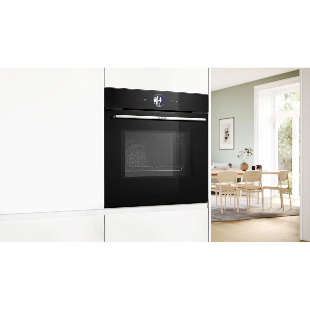 Cuptor incorporabil combi cu microunde BOSCH HMG7764B1, Autocuratare pirolitica, 67 l, negru