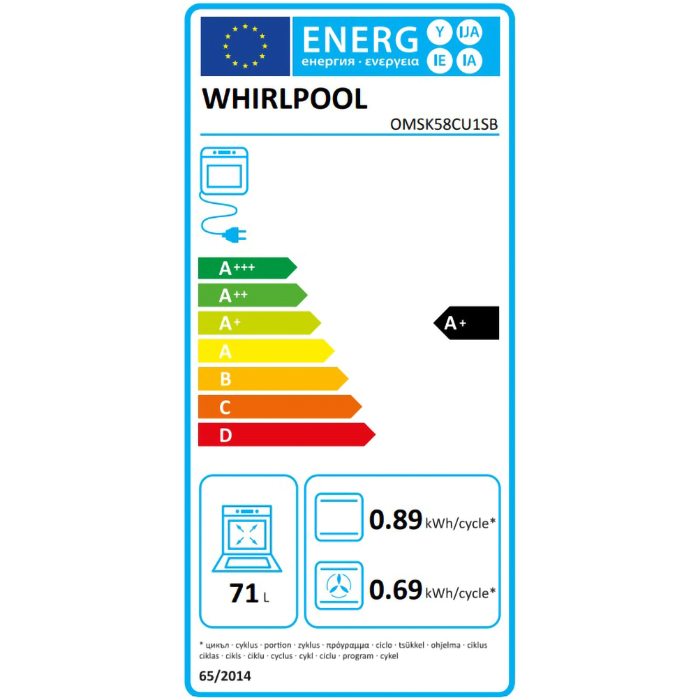 Cuptor incorporabil WHIRLPOOL OMSK58CU1SB, Electric, Gatire cu abur, Autocuratare catalitica, 71 l, Clasa A+, negru