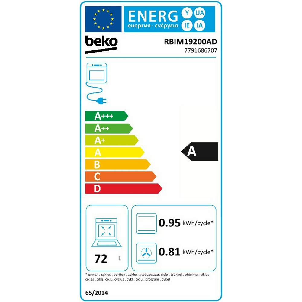 Cuptor incorporabil BEKO RBIM19200AD, Electric, 72 l, Clasa A, antracit