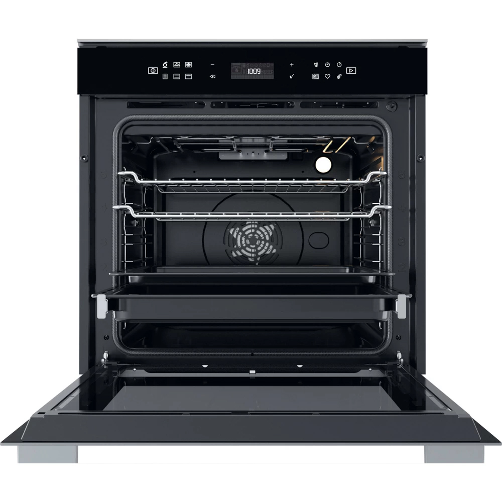 Cuptor incorporabil WHIRLPOOL W7 OM4 4S1 P BL, Electric, Autocuratare pirolitica, 73l, Clasa A+, 6th Sense, negru