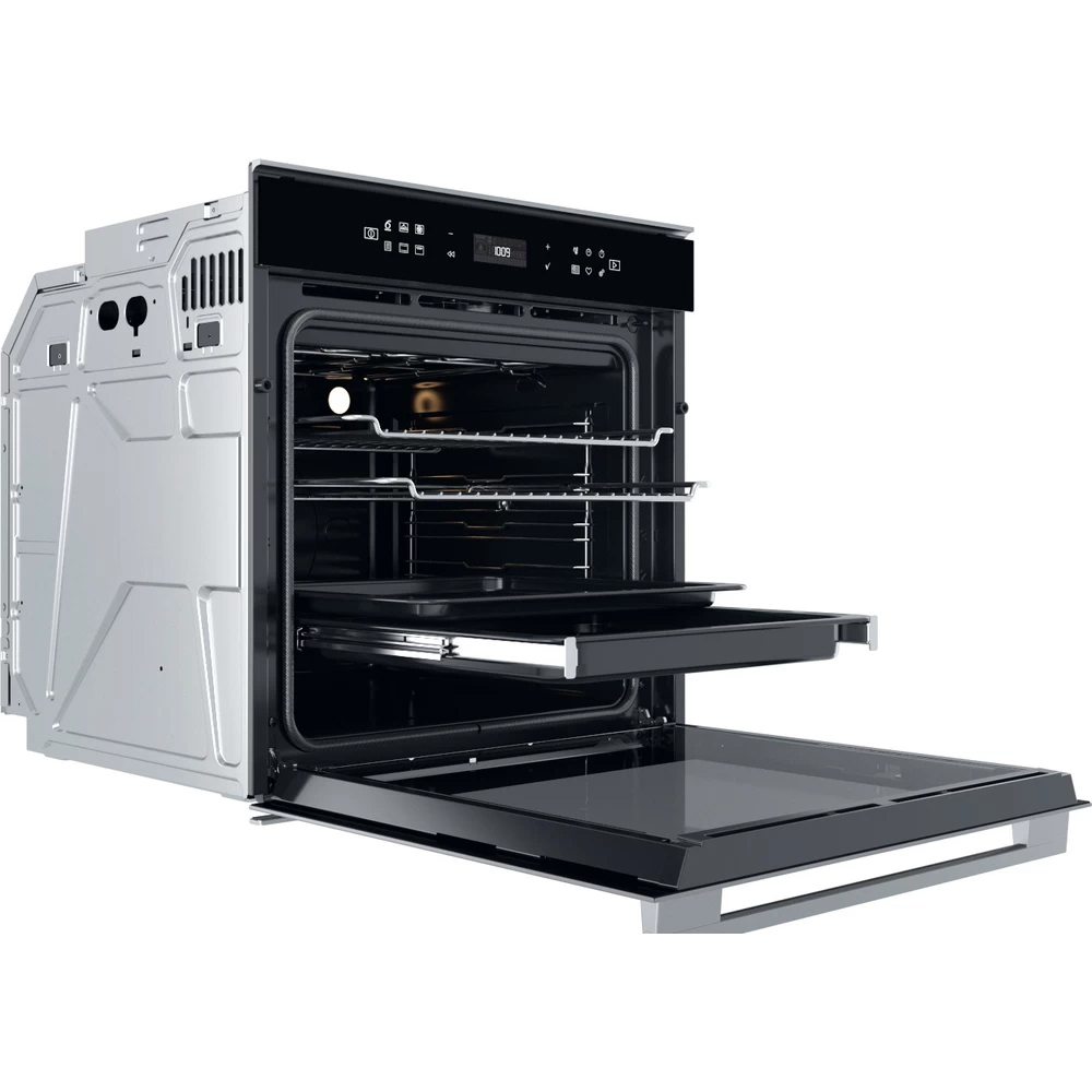Cuptor incorporabil WHIRLPOOL W7 OM4 4S1 P BL, Electric, Autocuratare pirolitica, 73l, Clasa A+, 6th Sense, negru