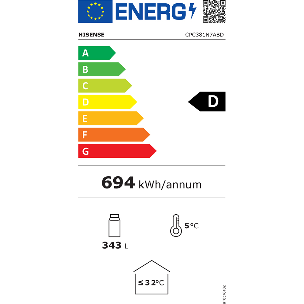 Vitrina frigorifica HISENSE CPC381N7ABD, No Frost, 343 l, H 200 cm, Clasa D, negru