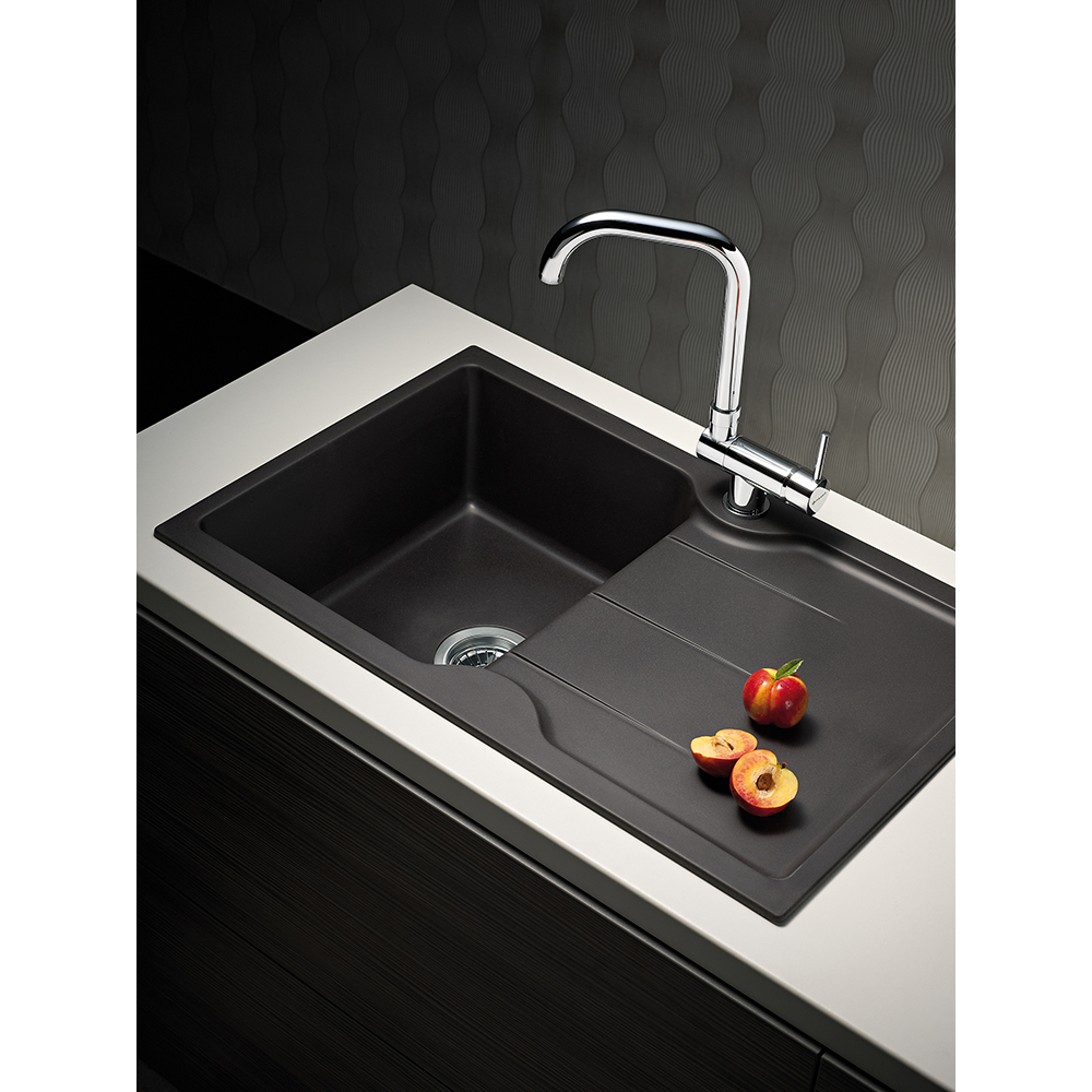 Pachet chiuveta PYRAMIS Altexia Aniversare Premium, 1 cuva, picurator reversibil, compozit granit + baterie, negru