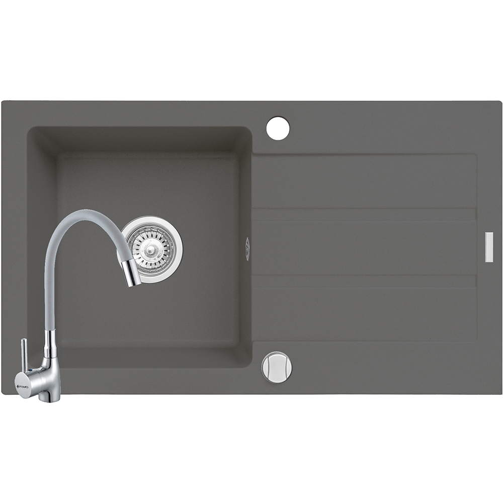 Pachet chiuveta PYRAMIS Altexia Flex, 1 cuva, picurator reversibil, compozit granit + baterie, gri