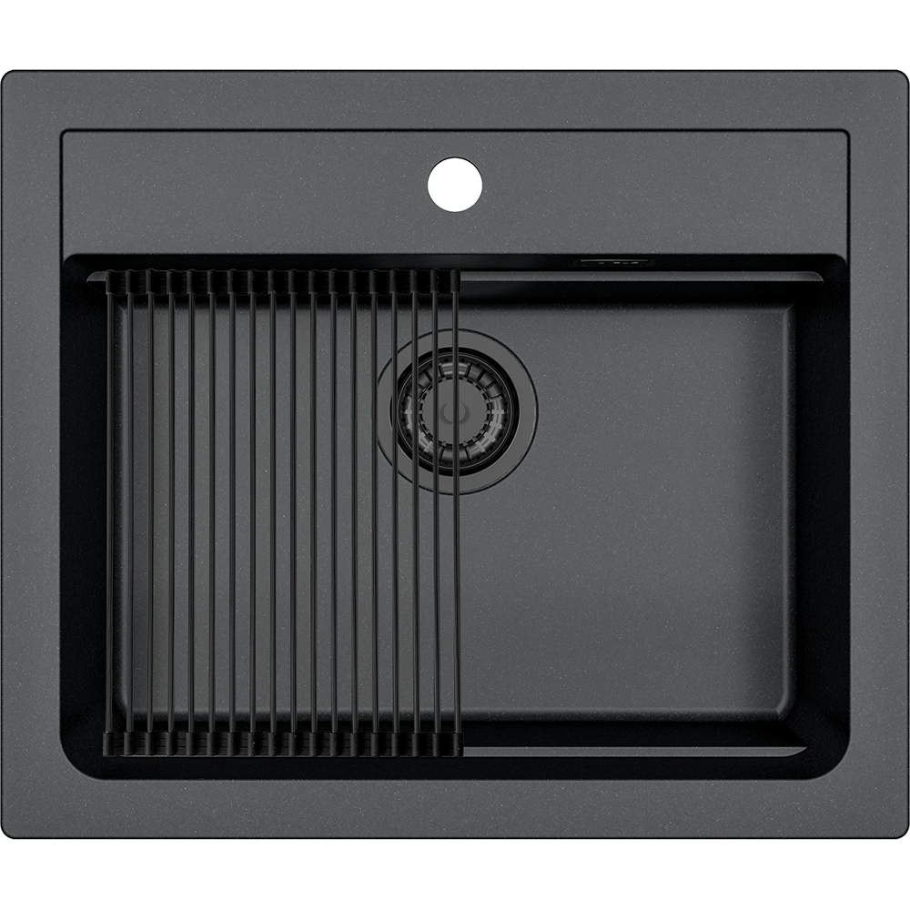 Pachet chiuveta ALVEUS Atrox 30 G91, 1 cuva, compozit granit, baterie Flexa F, accesorii, negru