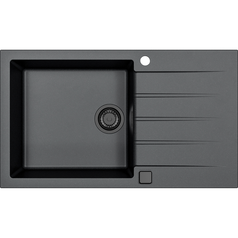 Pachet chiuveta ALVEUS Cadit 40 G91, 1 cuva, picurator reversibil, compozit granit, baterie Flexa F, accesorii, negru