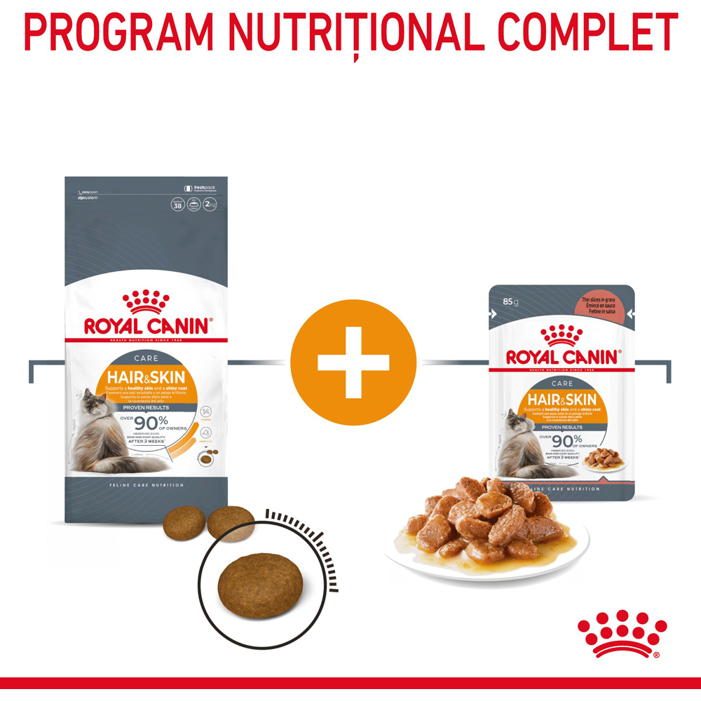 Hrana umeda pentru pisici ROYAL CANIN FCN Hair&Skin Care Gravy, Adult, Peste, 85 g