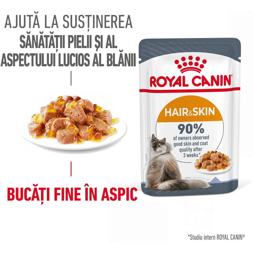 Hrana umeda pentru pisici ROYAL CANIN FCN Hair&Skin Care Jelly, Adult, 85 g